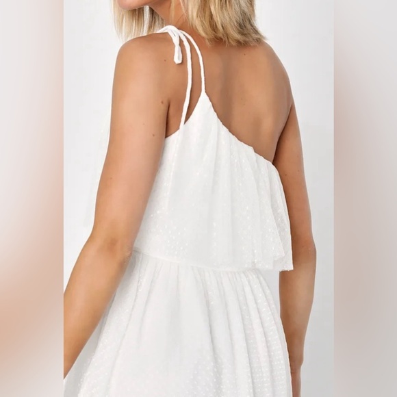 LULUS Adorable Event White Mesh One-Shoulder Swiss Dot Mini Dress Bridal - Picture 3 of 16